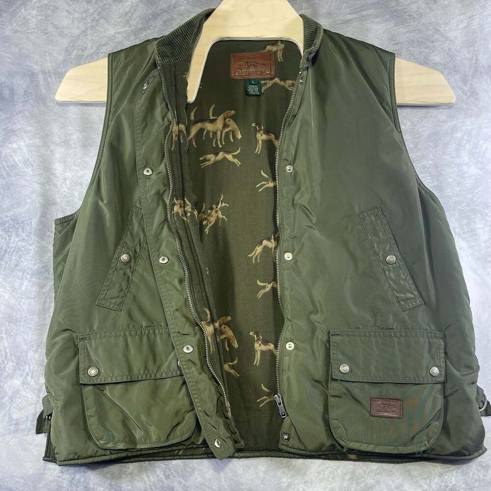 Lauren Ralph Lauren Vest Size L Olive Green Hunting Dog Print Cargo
